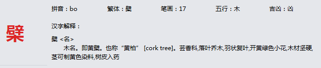 康熙字典_檗字基本解释，檗字含义，檗字意义