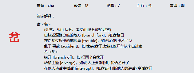 康熙字典_岔字基本解释，岔字含义，岔字意义